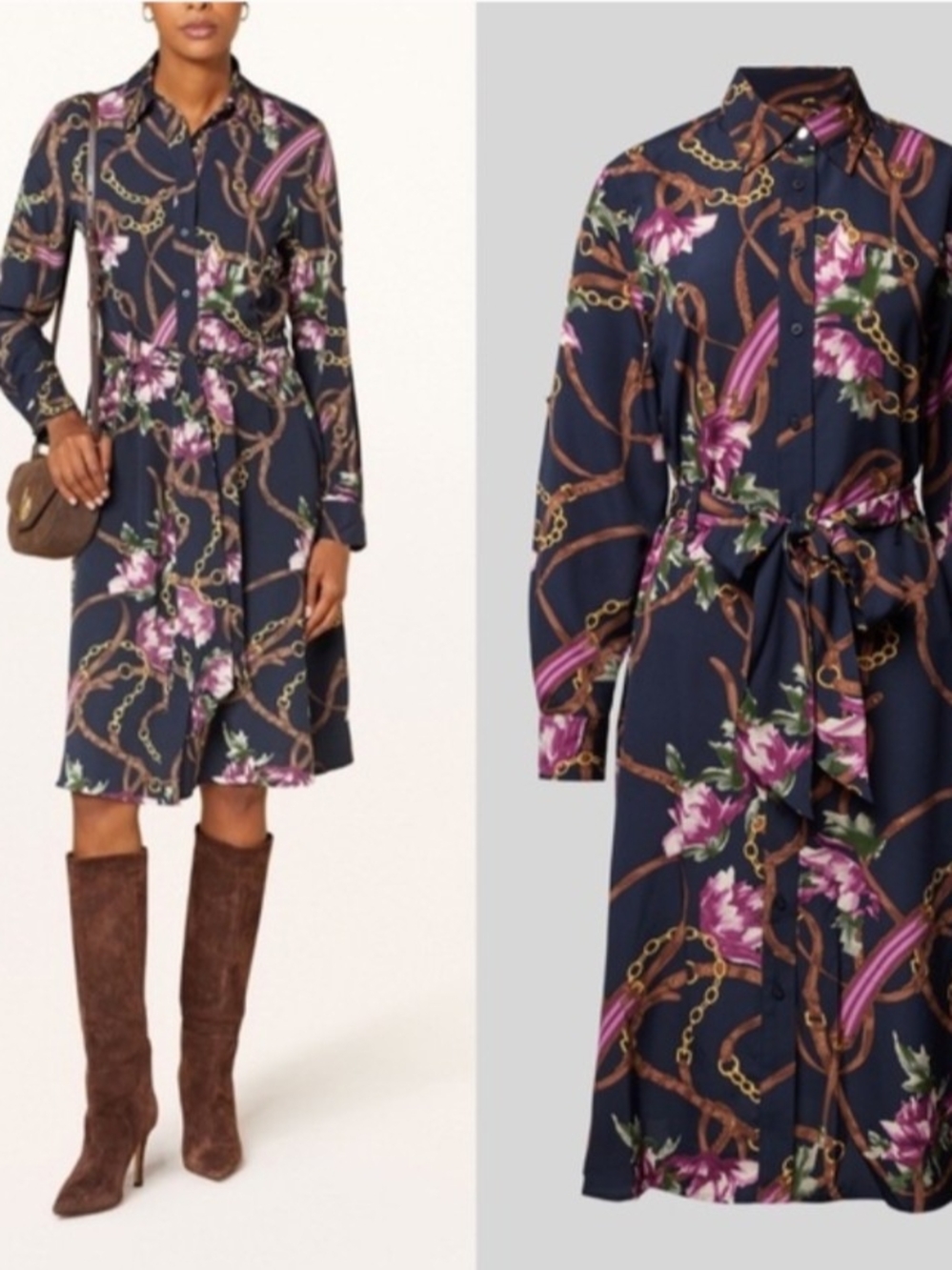 511 Lauren Ralph Lauren Navy Floral Chain Print Shirt Dress